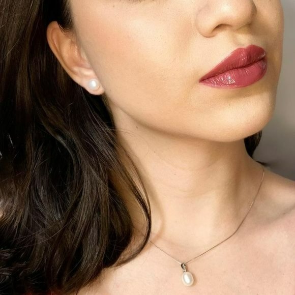 925 Sterling Silver Cultured White Freshwater Pearl Necklace Ring‎ Earring Set - Picture 10 of 10